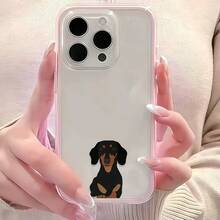 1 pieza Funda de teléfono con patrón lindo de perro, lente transparente y marco rosa, diseño minimalista, protección anti-caída y anti-colisión, apta para iPhone 16 Pro Max, 17/16/15/14 Plus, 13/12/11, Air - Multicolor - Ver 3