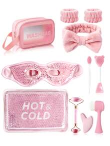 3/7/11pcs Facial Beauty Massage Ice Therapy Cleansing & Care Tool Set, Including Massage Board, Roller, Square Ice Pack, Facial Cleansing Brush, Face Wash Headband, Wristband, Toiletry Bag, Suitable For Home, Students, Mothers, Sisters, Gift - Multicolor - View 15