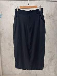 Elegant Formal Ensemble Consisting Of A V-Neck Vest With Tie Detail And A Midi Skirt With A Slit | Sophisticated Cut | Marrant - 黑色 - 查看 6