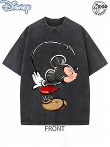 Disney Officially Licensed Graphic T Shirts 100 Percent Cotton Disney Shirt, Mickey & Minnie Couple T-Shirt, Unisex, Washed 230g, Retro Washed, Park Outfit, Crew Neck Casual Tee - 黑色 - 查看 2