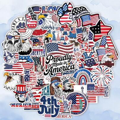 50 Stücke amerikanische Unabhängigkeitstag Graffiti Aufkleber - wasserfestes Vinyl, geeignet für Laptops, Wasserflaschen, Notizbücher, Koffer usw. - cartoon-thematisches DIY Sammelalbum Geschenk für Bastler