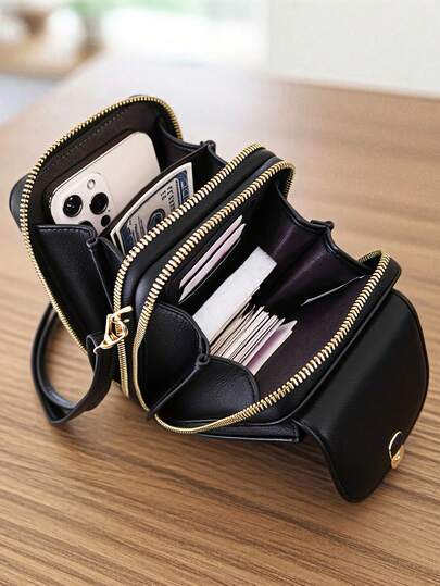 حقيبة رسول جديدة، متعددة الوظائف سعة كبيرة ذات طبقتين وسحاب، محفظة للهاتف المحمول، بتصميم بسيط وأنيق ناعم، للأوقات الحرة والعطلات والمواعيد