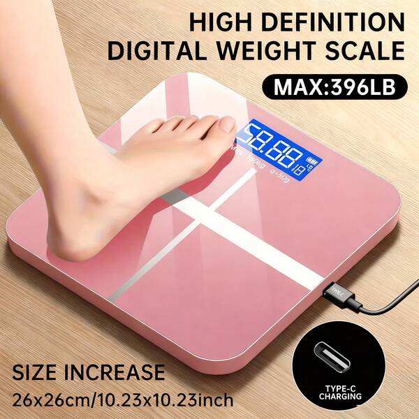 High-Precision Electronic Scale, 396-Pound Digital Bathroom Scale, Large Backlit LCD Screen And Temperature Display, Includes Type-C Charging, Extra-Wide Platform (Switchable Between Kilograms And Pounds), Automatic Power-Off,