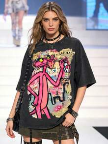 Washed T-Shirt Men | Bold Pop Art Icon (Sunglasses + Spray Can) | Retro Comic Newspaper Print | Pxr24 Logo Edgy Streetwear Tee - 黑色 - 查看 2