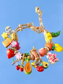 1件夏季水果DIY手链，可爱樱花手链，可爱樱桃吐司手链，可爱红草莓手链，趣味仿真食物手链，木瓜手链 - 金色 - 查看 12