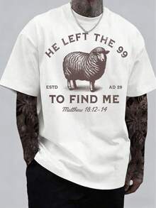 Vector Apparel Men's Vintage Christian Faith T-Shirt, Sheep Graphic "He Left The 99" Matthew 18:12-14 Print Casual Short Sleeve Streetwear Top T-Shirts Jesus Left, The Lord Is My Shepherd T-Shirt, Christian T-Shirt, He Left 99 To Save Me T-Shirt, Men T-Shirt Unisex Casual Graphic Tee - trắng - Xem 1