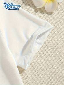 DISNEY Women's Vintage Mickey & Minnie Mouse Tape Logos T-Shirt - Retro 1985 Short Sleeve Round Neck Casual Summer Tee With Iconic Mouse Ears Design, Fit For Themed Parties & Casual Attire - White - View 4