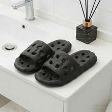 Breathable Bathroom Slippers, Unisex Couples Design, Non-Slip Quick-Drying Shower Sandals - Black - View 4