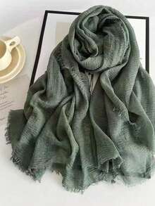 Women's Solid Color Linen Scarf, Retro Solid Color Medium-Long Scarf, Can Be Used As Decorative Long Shawl - Multicolor - View 9