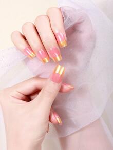 New Non-Baking Gel Nail Stickers, Solid Color, Waterproof, 16 Nail Polish Films, European And American Nail Stickers - Ginger - View 6