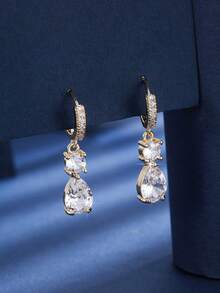 一对优雅的立方氧化锆水滴形吊坠耳环，适合女士参加派对和作为礼物赠送。 - W17872 - 查看 12