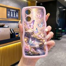 1pc Wavy Butterfly Camera Protection Shockproof Phone Case, UV Printed Suitable For Galaxy/////MOTO/ Android Models - Pink - View 3