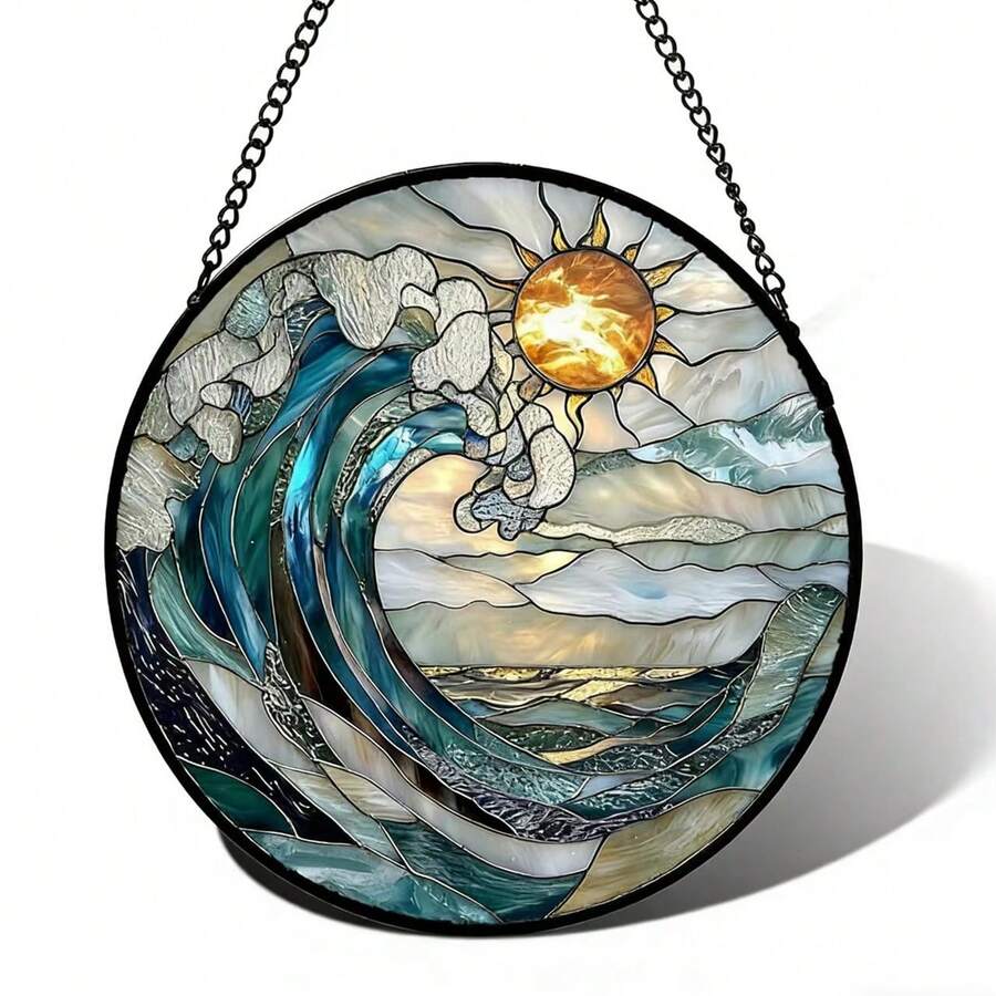 海洋波浪太阳亚克力圆形彩色玻璃风格挂饰 - 彩色 - 查看 1