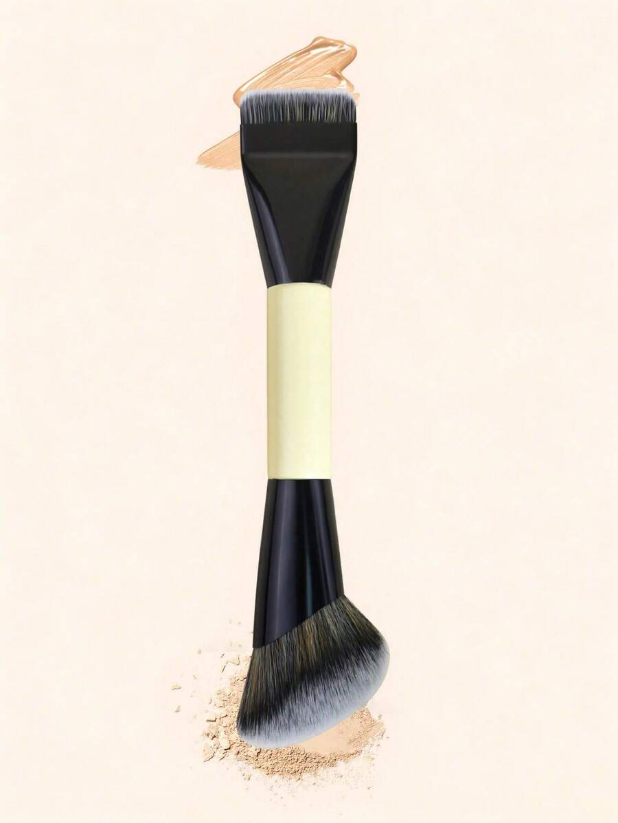 1pc Dual-Ended Powder Foundation Brush, Multifunctional Makeup Brush, Contour Brush, Professional Cosmetic Brush - Yellow - View 1