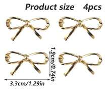 4 piezas Clips de con lazo, Ganchos invisibles para fijar el cuello de suéteres y trajes de mujer, diseño exclusivo, en dorado y plateado - Oro 4 piezas - Ver 3
