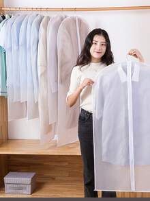 5个装防尘袋，透明防尘挂袋，可水洗防尘罩套装，全封闭加厚衣物防尘罩，适用于家居装饰、收纳整理，白色T恤，黑色裤子，女士冬季服装，连衣裙 - 白色 - 查看 5