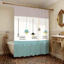 极简主义吊灯艺术浴帘，防水防霉涤纶浴帘，北欧现代风格浴室装饰配件，带挂钩，加厚隐私帘，适用于淋浴房和浴缸，易于安装、清洁、快干，浴室隔断帘，适用于家庭、酒店、公寓和水疗中心，时尚灯光图案浴帘，不褪色、防水浴室帘，必备淋浴配件 - 藍色 - 查看 6