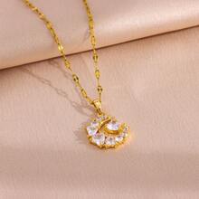 1pc 18K Gold Plated Luxury Sparkling Zirconia Embedded Moon Necklace, Fashionable Stainless Steel Choker Necklace Suitable For Daily Wear - 40+5cm - View 6