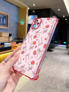 1个可爱爱心蝴蝶结摄像头保护电镀防摔手机壳，UV印刷，适用于三星Galaxy/安卓机型 - 粉色 - 查看 2