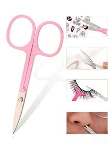 1pc Eyebrow Scissors, Suitable For False Eyelashes, Nose Hair, Beard, Facial Grooming Tools - Pink - View 5