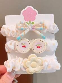 3个装女童发圈，春季休闲清新波点、卷发、蝴蝶结、爱心图案弹力发绳发饰 - 彩色 - 查看 6