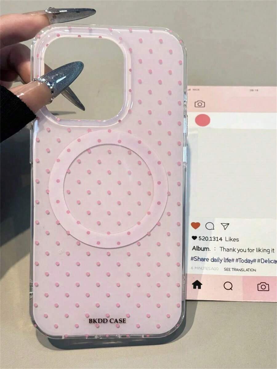 Ins Korean Polka Dot Solid Color Magnetic Phone Case Compatible With IPhone 16 15 14 13 12 11 Pro Max 16 15 14 Plus Lovely Jelly Color Back Cover - Hồng - Xem 1