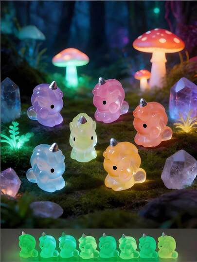 12pcs Mini Glowing Magical Creature Figurines, Micro Landscape & Desktop Decor, DIY Accessories, Car Decor, Cake Topper, Backpack Pendant, Random Styles