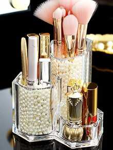 1pc Bedroom Makeup Brush Holder, Eyebrow Pencil Comb Storage Bucket, Vanity Desk Cosmetic Organizer - View 1