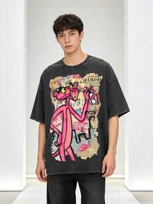 Washed T-Shirt Men | Bold Pop Art Icon (Sunglasses + Spray Can) | Retro Comic Newspaper Print | Pxr24 Logo Edgy Streetwear Tee - 黑色 - 查看 3