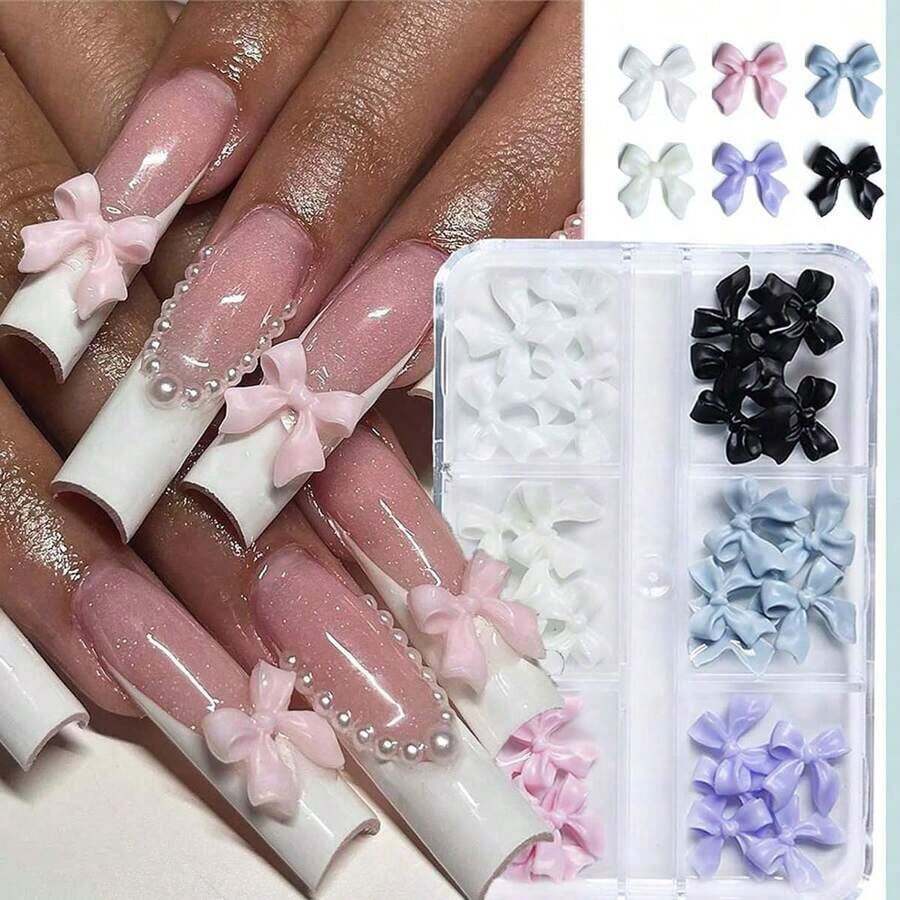 Bow-Knot Nail Charms 3D Bows Nails Pink White Nail Charms Acrylic Nails Nail Art Supplies Nail Jewelry Crafts Nail Accessories Women Nail Decoration Design Nail Gems - Multicolor - 查看 1