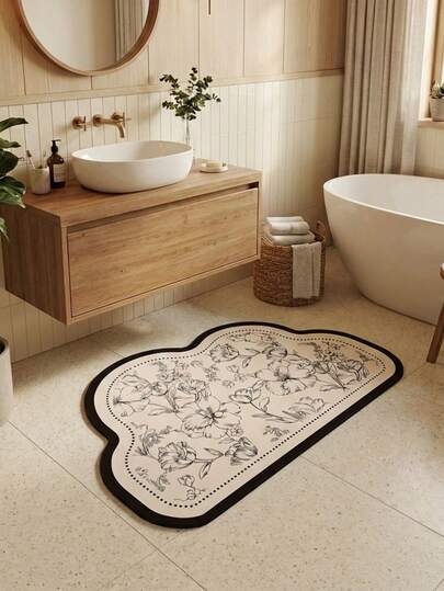 不规则花纹浴室地毯，100%涤纶材质，TPR背衬，防滑速干硅藻土地毯，适用于浴室、餐厅、卧室、客厅，超强吸水，可水洗，易于清洁，适用于淋浴间、浴缸、玄关，春夏装饰，浴室装饰，家居装饰