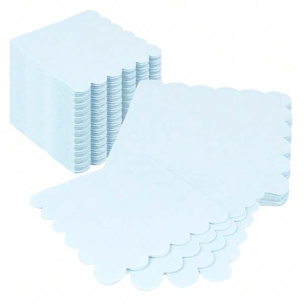 20pcs/Set, 40pcs/Set, 60pcs/Set Cream Blue Wavy Floral Soft Thick Absorbent Paper Napkins, Unfolded Size 24cm*24cm, Suitable For: Wedding Tea Party, Birthday Party Decoration, Party Decoration, Party Supplies, Holiday Decoration, Holiday Supplies