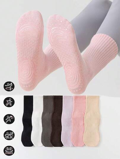 1/3/5双装女士多色竖条纹高腰防滑橡胶底袜，透气针织面料，男女通用，适合居家、健身、瑜伽、普拉提等运动，也适合作为节日礼物。