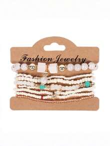 Set de 8 piezas de pulseras elásticas bohemias con cuentas, pulseras hechas a mano con cuentas, accesorios románticos para vacaciones en la playa - Multicolor - Ver 12