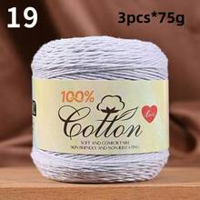 3-Pack Premium 100% Cotton Yarn, Soft & Cozy, Suitable For Handmade Sweaters, Scarves, Hats, Jackets, Vests, Shawls, Cushions, Etc. 3 Skeins X 75g = 225g - 75g Cotton - View 27