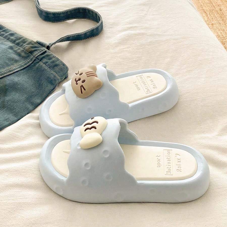 New Summer Cute Fish Indoor Home Open Toe Slippers, Soft Bottom Comfortable Thick Sole Wear-Resistant Strap Sandals - Blue and White - View 1