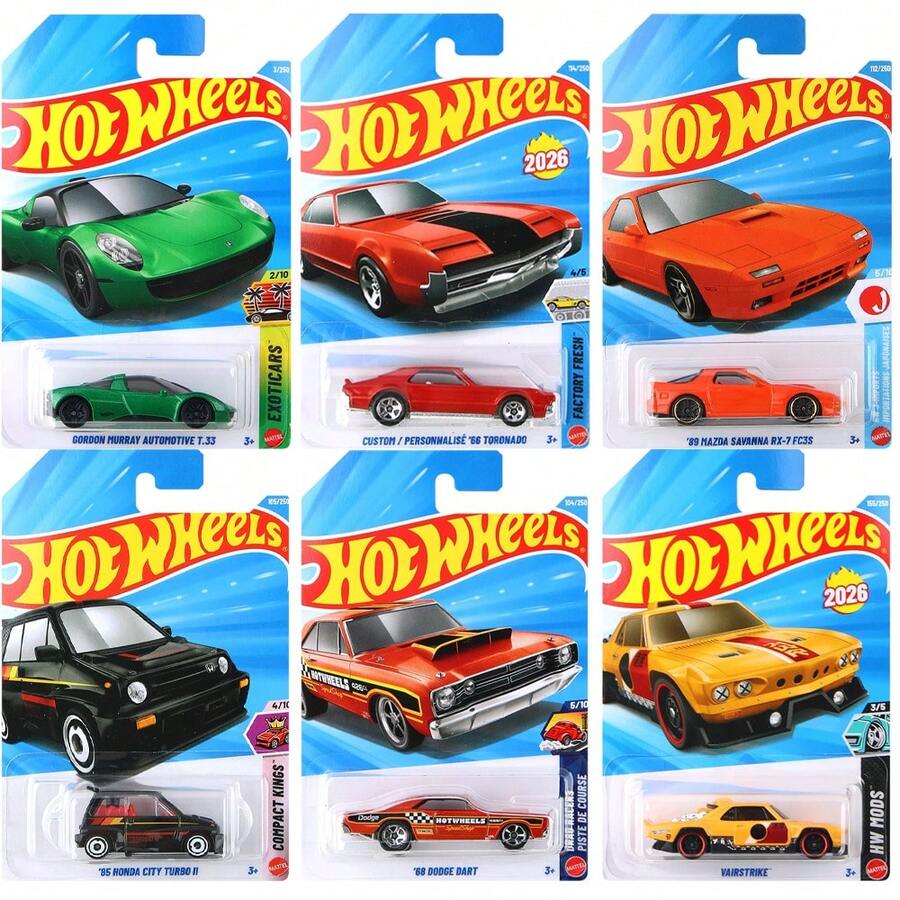 Mattel Mattel 1:64比例风火轮合金玩具车，第26E和26F批次。适合把玩或收藏展示，型号C4982，收藏级，逼真玩具车，送给男孩的绝佳礼物。