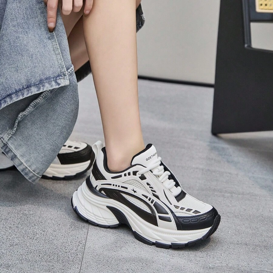 GA51598 Spring Thick-Soled Fashionable Chunky Sneakers, Comfortable Casual Shoes - Black - View 1