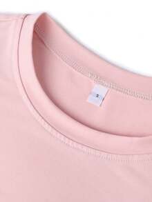 1pc Women Summer Round Neck Short Sleeve T-Shirt With "NEVER GIVE UP!" Print - Pink - View 9