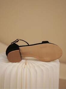 1 双时尚优雅的露趾低跟踝带凉鞋，适合青少年，夏季 - 黑色 - 查看 9