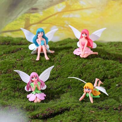 2pcs Fairy Figurines With Butterfly Wings, Suitable For Fairy Garden Accessories, Dollhouse Decor, Garden Decoration, Car Interior Decor Gift (Random Color)