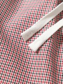 Men's Red Plaid Multi-Pocket Cargo Shorts, American Vintage Loose Drawstring Bermuda Shorts - Red - View 7