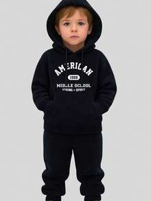 Children's Printed Sweatshirt Set, Blouse And Flannel Trousers - Black - View 2
