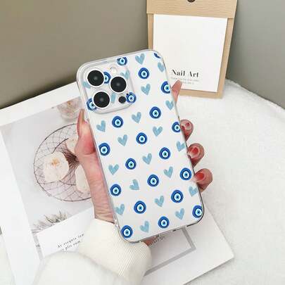 1个透明TPU防震彩色恶魔眼心形图案手机壳，兼容三星Galaxy S23 Ultra/A14/A24、安卓Note 12 Pro、Pixel 8/8 Pro/9 Pro XL安卓手机