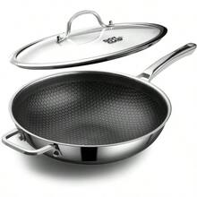 Wok Pan, Hybrid 12 Inch Wok With Lid, Cookware, Non Stick Stainless Steel Woks Stir - Fry Pans Nonstick, Dishwasher And Oven , Works On Induction - View 1