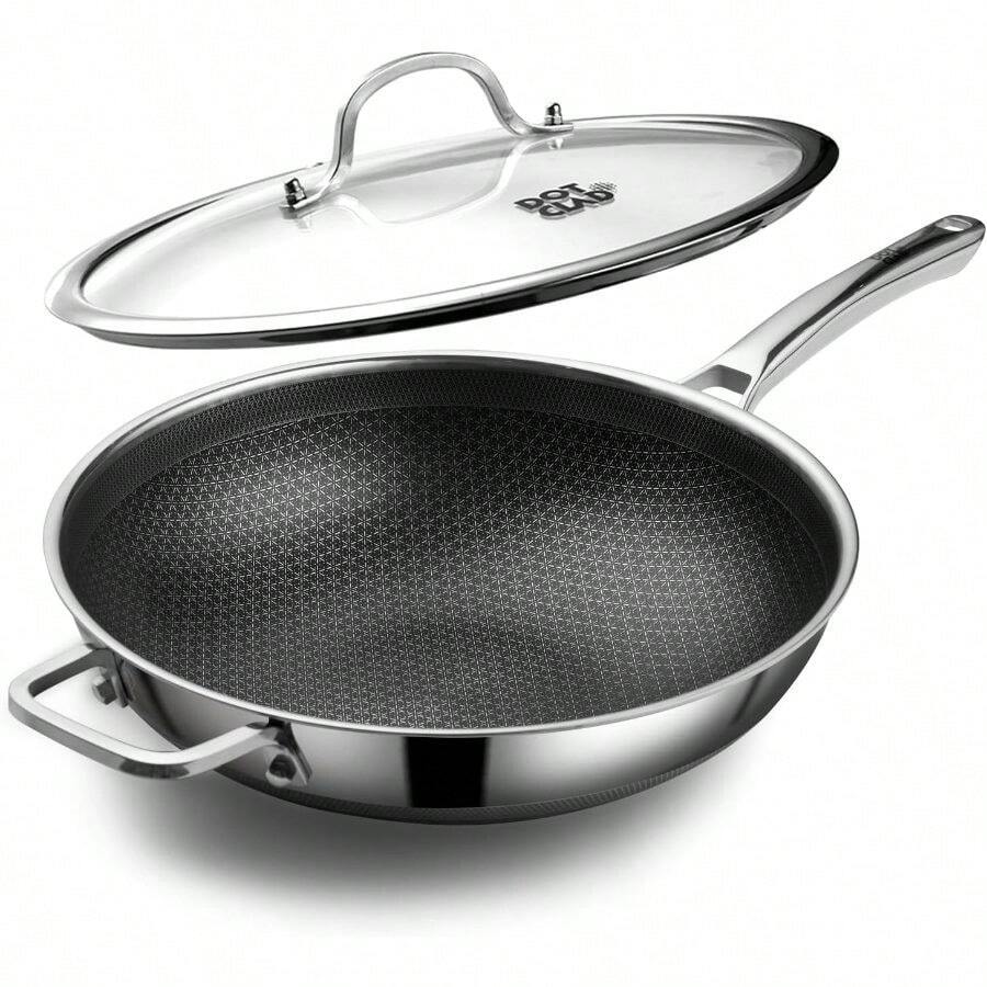 Wok Pan, Hybrid 12 Inch Wok With Lid, Cookware, Non Stick Stainless Steel Woks Stir - Fry Pans Nonstick, Dishwasher And Oven , Works On Induction - View 1