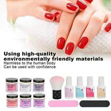Kit de esmalte en polvo para uñas 6 colores incluye base agente secante solución limpiadora y pincel. Apto para uso doméstico y profesional. 10 ml/frasco. - 03 - Ver 3