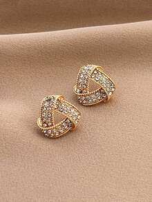 时尚百搭耳环一对，独特设计三角形简约奢华优雅女士耳环 - 金色 - 查看 3