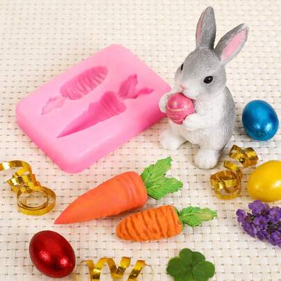 1 pieza Molde de silicona decorativo con forma de zanahoria rosa/gris para Pascua, molde DIY para conejo y zanahoria, se puede hacer de arcilla, resina, yeso, etc., fácil de desmoldar, molde de silicona reutilizable. (Los modelos D y E se enviarán al azar.)