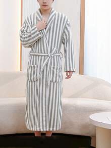 1件珊瑚绒女士长款浴袍，多种颜色可选，带帽、腰带和口袋，蓬松柔软保暖，男女通用浴巾浴袍，女士浴袍，女士浴巾，超柔软天鹅绒 - 彩色 - 查看 5